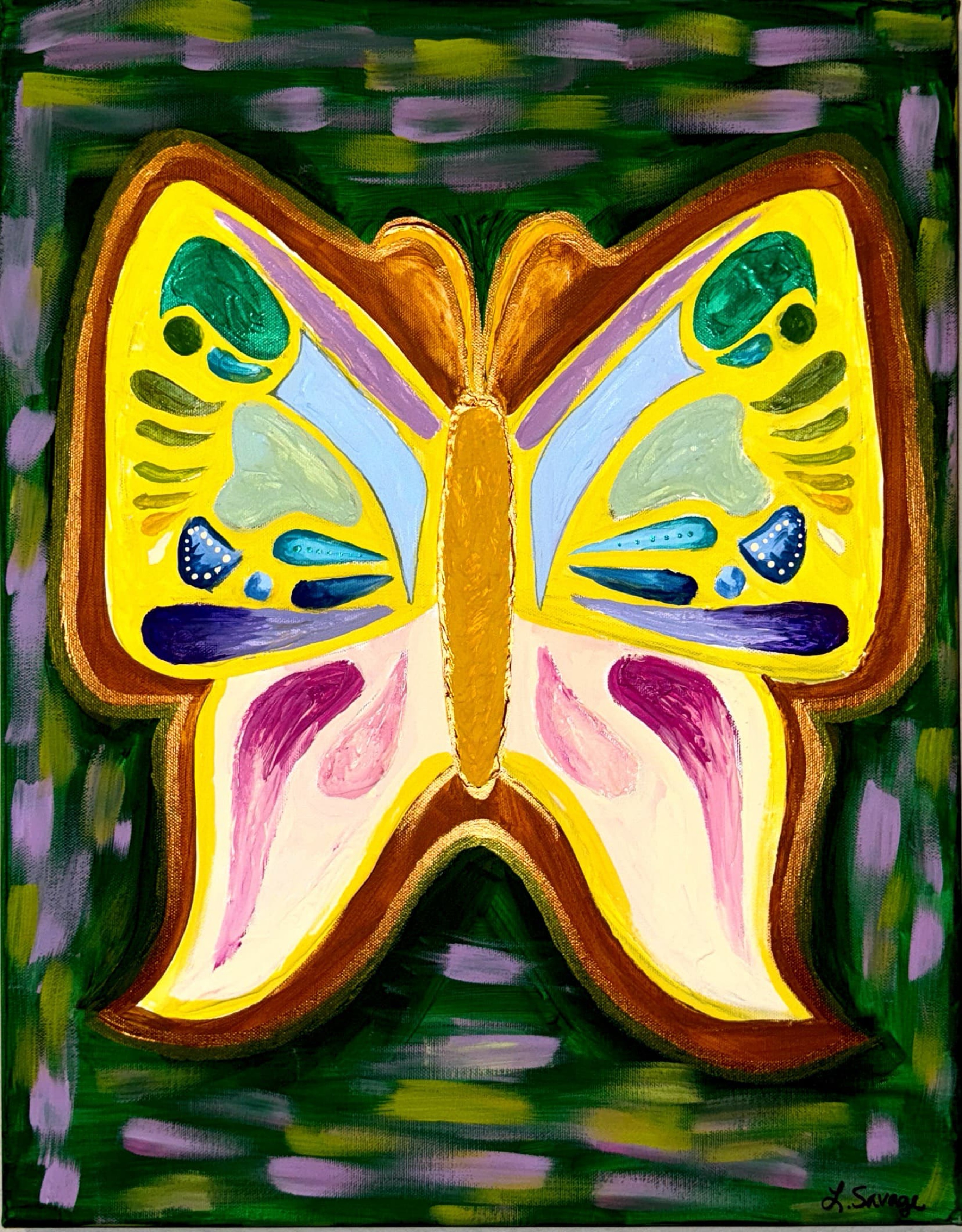 Painting of a butterfly that looks like a mosaic