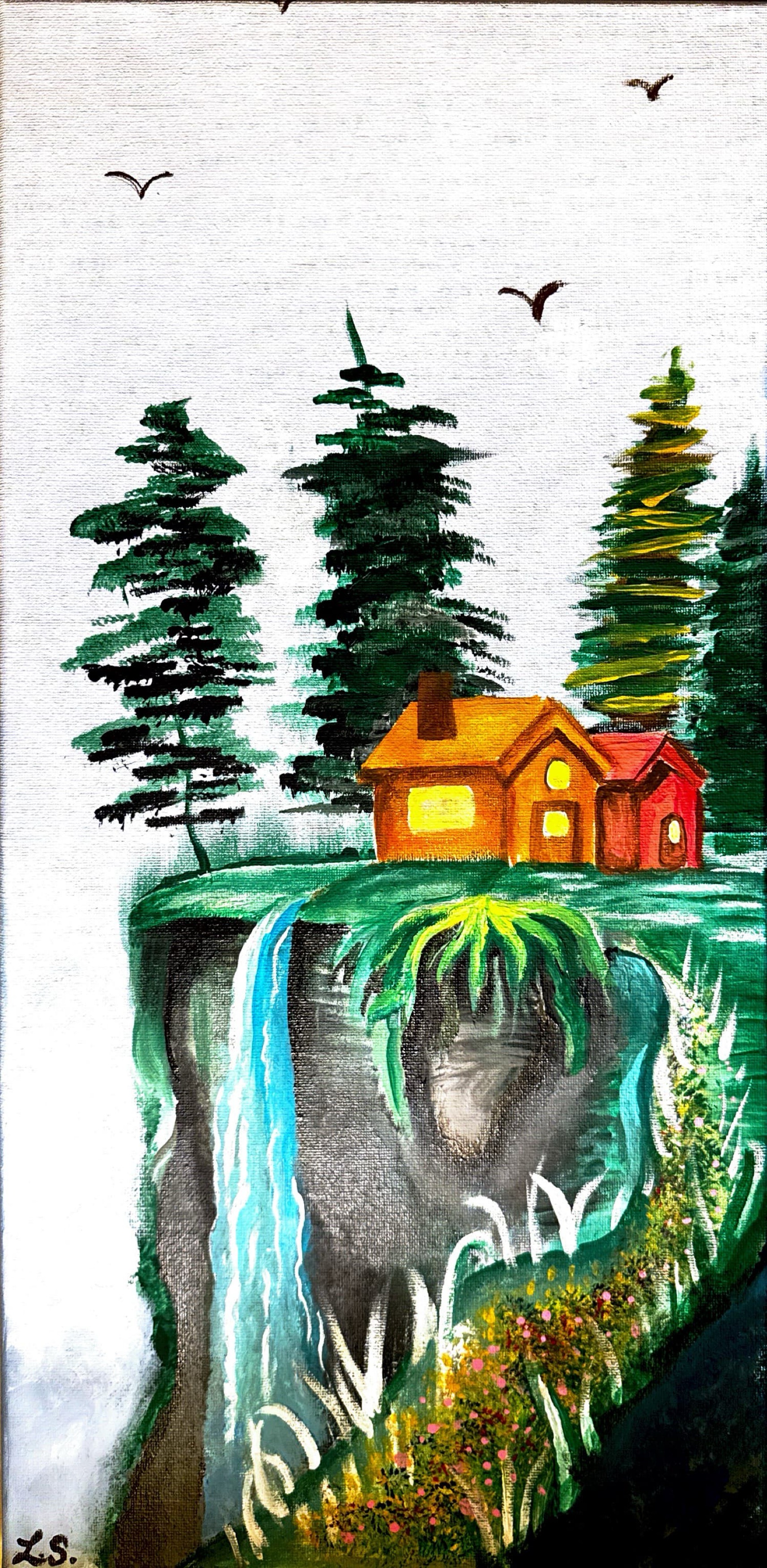 Painting of a Cabin in the Woods